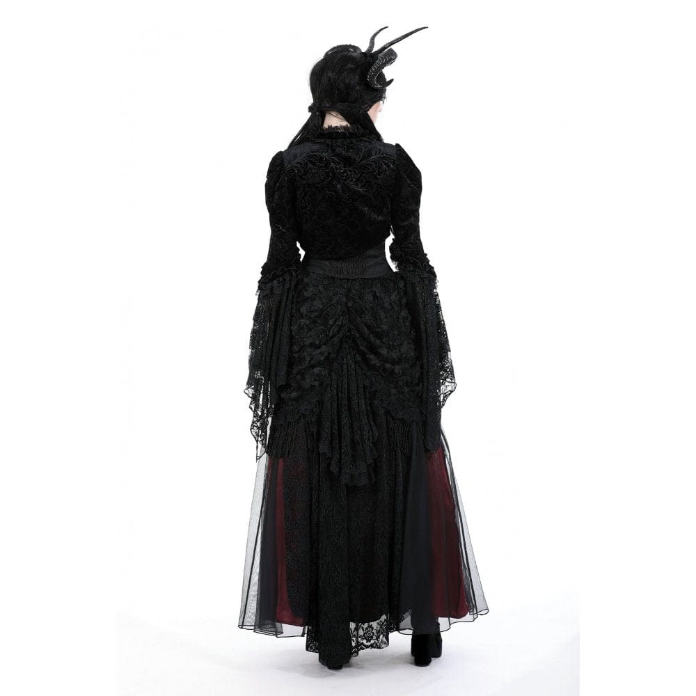 Darkinlove Women's Gothic Puff Sleeved Ruffled Velvet Cape