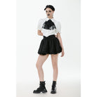 Darkinlove Women's Gothic Puff Sleeved Short Sleeved Shirt with Lace Bow Tie