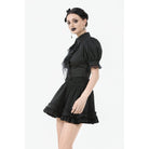 Darkinlove Women's Gothic Puff Sleeved Short Sleeved Shirt with Lace Tie