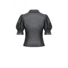 Darkinlove Women's Gothic Puff Sleeved Short Sleeved Shirt with Lace Tie