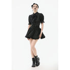 Darkinlove Women's Gothic Puff Sleeved Short Sleeved Shirt with Lace Tie