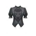 Darkinlove Women's Gothic Puff Sleeved Short Sleeved Shirt with Lace Tie