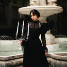 Darkinlove Women's Gothic Puff Sleeved Spiderweb Splice Witch Dress