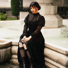 Darkinlove Women's Gothic Puff Sleeved Spiderweb Splice Witch Dress