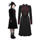 Darkinlove Women's Gothic Puff Sleeved Stand Collar Velvet Dress