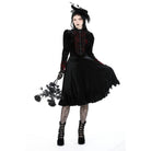 Darkinlove Women's Gothic Puff Sleeved Stand Collar Velvet Dress