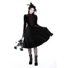 Darkinlove Women's Gothic Puff Sleeved Stand Collar Velvet Dress
