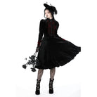 Darkinlove Women's Gothic Puff Sleeved Stand Collar Velvet Dress