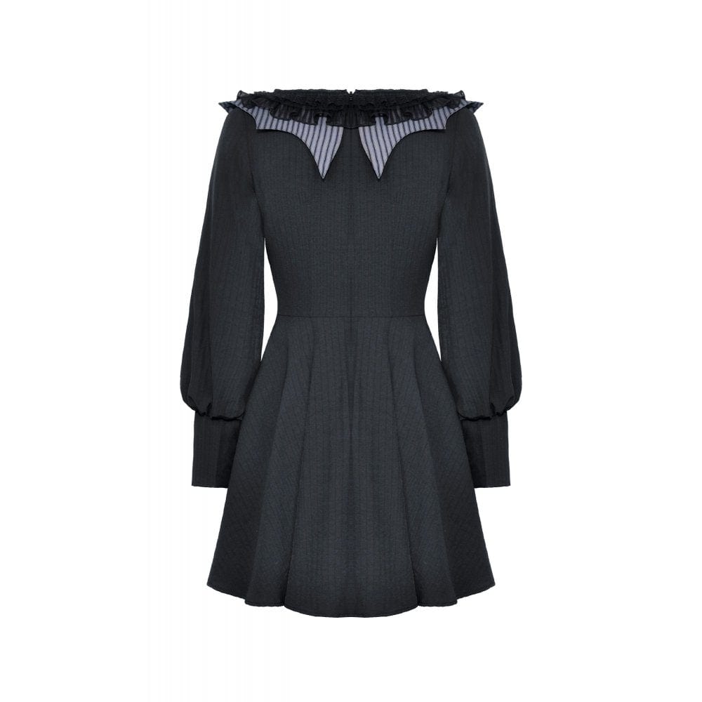 Darkinlove Women's Gothic Puff Sleeved Striped Dress