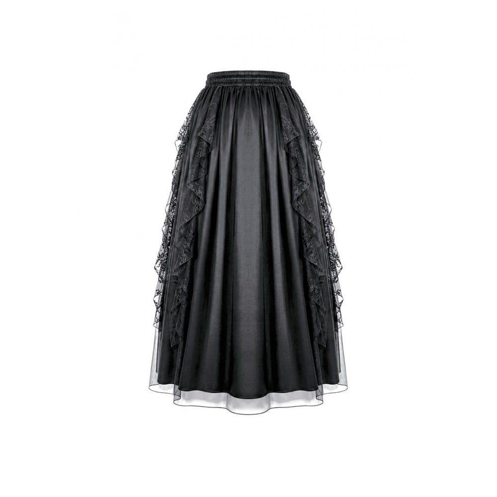 Darkinlove Women's Gothic Retro Ruffle Layered Lace Mesh Maxi Skirt