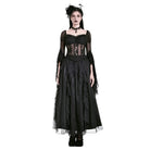 Darkinlove Women's Gothic Retro Ruffle Layered Lace Mesh Maxi Skirt