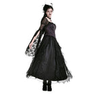 Darkinlove Women's Gothic Retro Ruffle Layered Lace Mesh Maxi Skirt