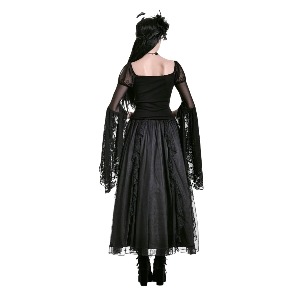 Darkinlove Women's Gothic Retro Ruffle Layered Lace Mesh Maxi Skirt