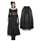 Darkinlove Women's Gothic Retro Ruffle Layered Lace Mesh Maxi Skirt