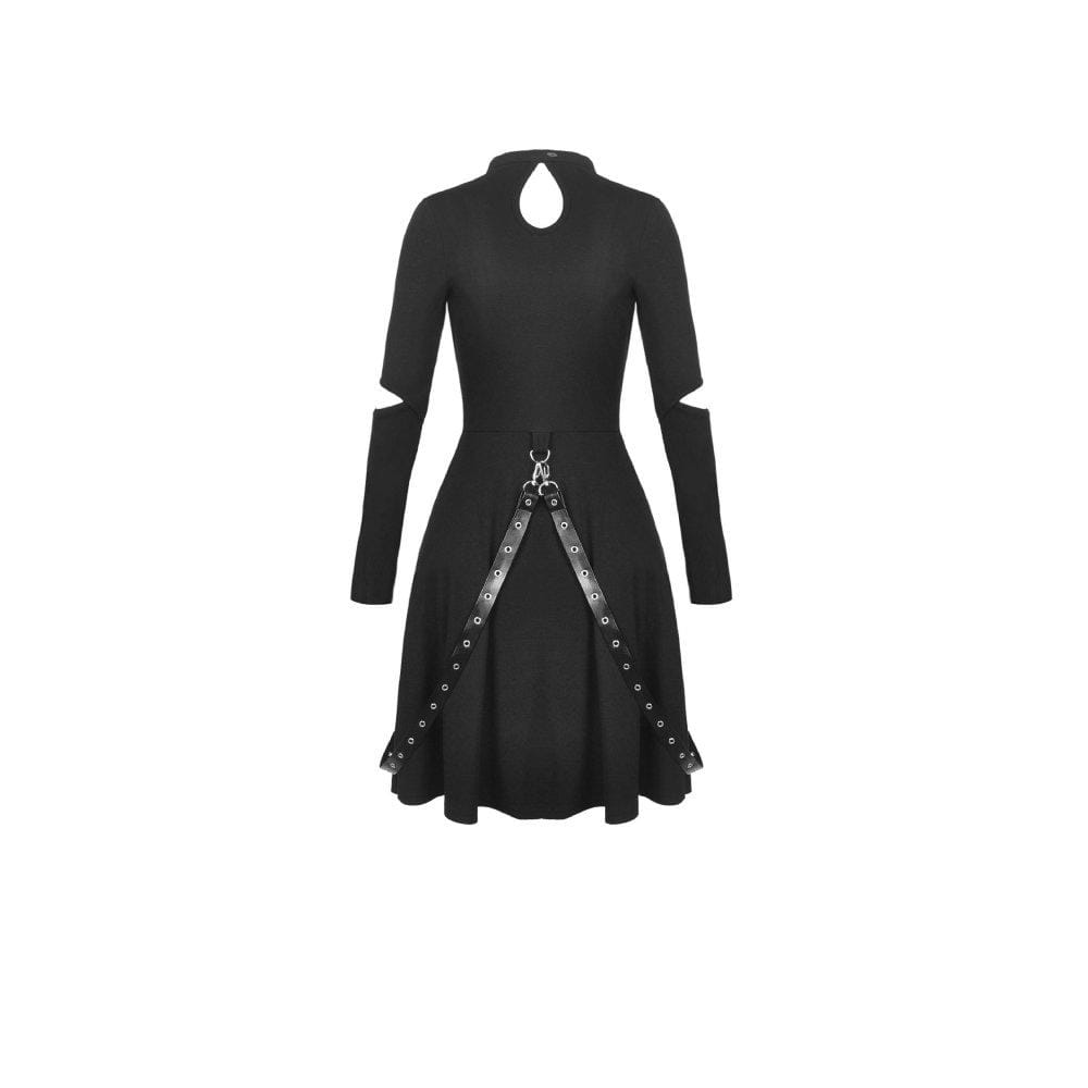 Darkinlove Women's Gothic Ripped Sleeve Cutout Dresses With Chain