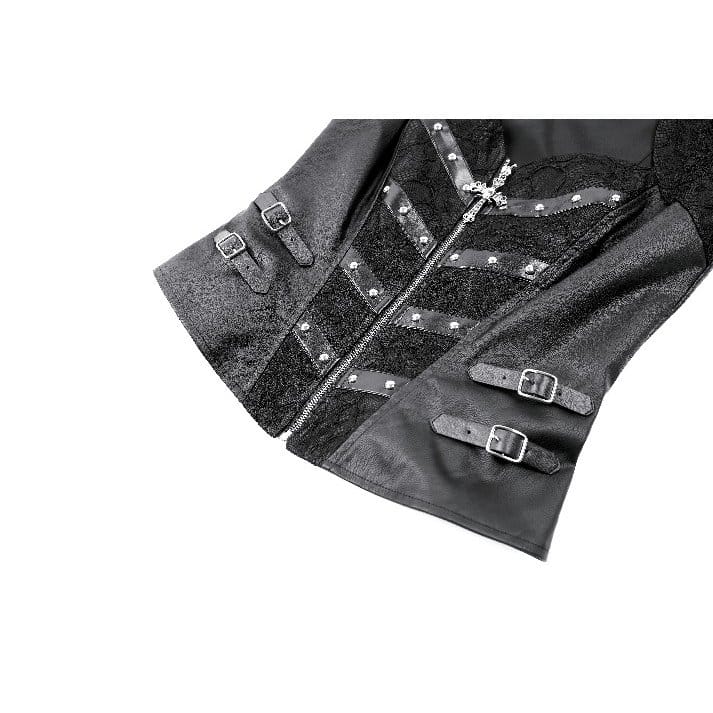 Darkinlove Women's Gothic Rivet Buckle Strap Zipper Vest