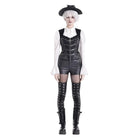 Darkinlove Women's Gothic Rivet Buckle Strap Zipper Vest