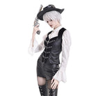 Darkinlove Women's Gothic Rivet Buckle Strap Zipper Vest