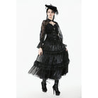 Darkinlove Women's Gothic Rose Lace Layered Long Skirt