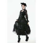 Darkinlove Women's Gothic Rose Lace Layered Long Skirt
