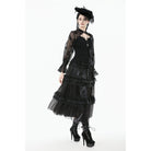 Darkinlove Women's Gothic Rose Lace Layered Long Skirt