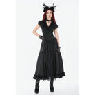 Darkinlove Women's Gothic Rose Ruffled Plunging Short Sleeved Shirt