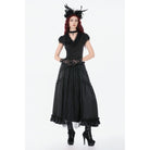 Darkinlove Women's Gothic Rose Ruffled Plunging Short Sleeved Shirt