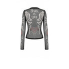 Darkinlove Women's Gothic Rose Skull Printed Mesh Sheer Long Sleeve Top
