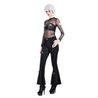 Darkinlove Women's Gothic Rose Skull Printed Mesh Sheer Long Sleeve Top