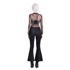 Darkinlove Women's Gothic Rose Skull Printed Mesh Sheer Long Sleeve Top