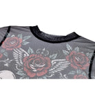 Darkinlove Women's Gothic Rose Skull Printed Mesh Sheer Long Sleeve Top