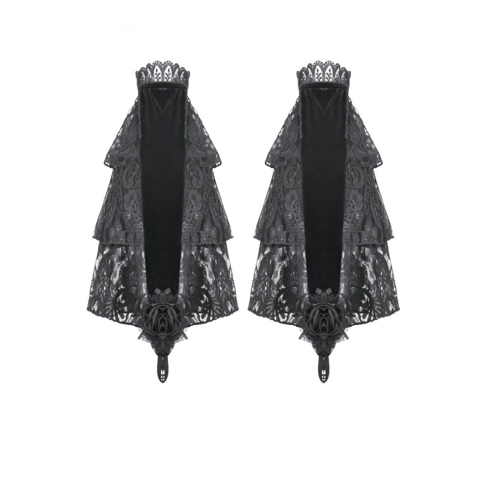 Darkinlove Women's Gothic Rose Velvet Splice Lace Flared Arm Sleeves