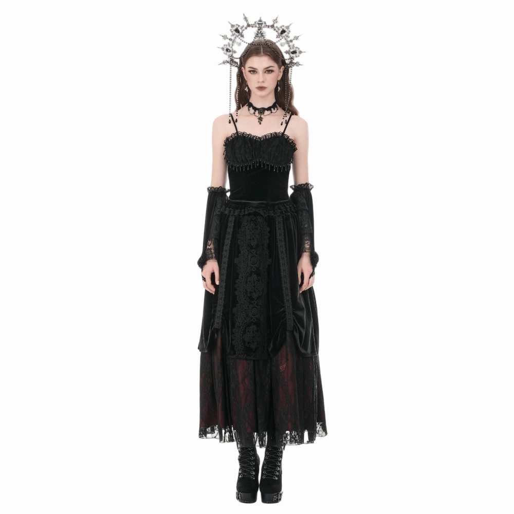 Darkinlove Women's Gothic Rose Velvet Splice Lace Flared Arm Sleeves