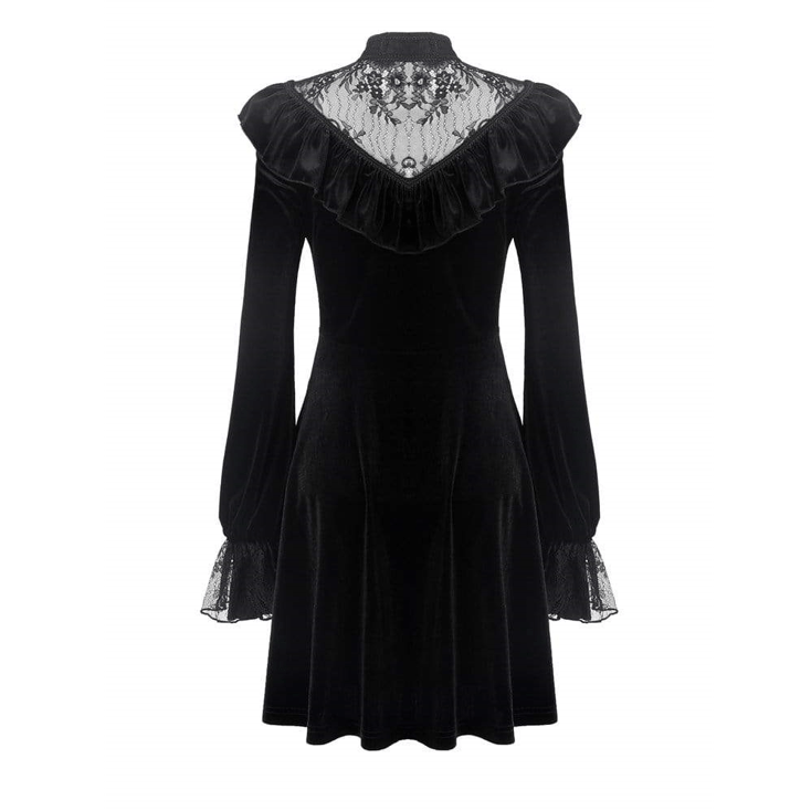 Darkinlove Women's Gothic Ruched Lace V-neck Velvet Dresses