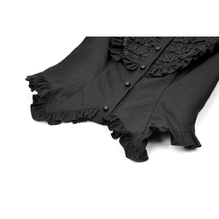 Darkinlove Women's Gothic Ruched Turn-down Collar Puff Short Sleeve Shirt