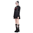 Darkinlove Women's Gothic Ruffle Cutout Heart Mock Neck Long Sleeved Short Dress