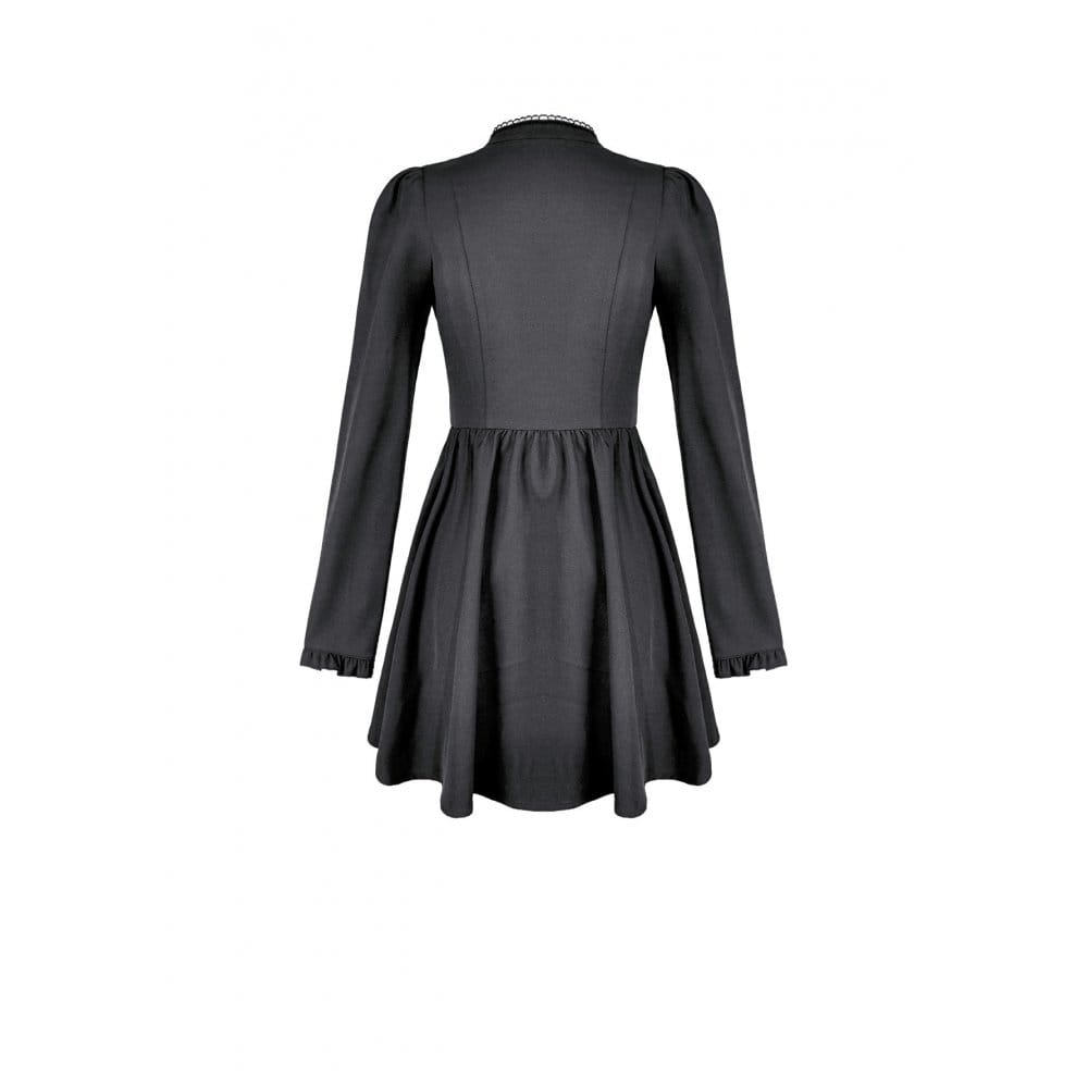Darkinlove Women's Gothic Ruffle Cutout Heart Mock Neck Long Sleeved Short Dress