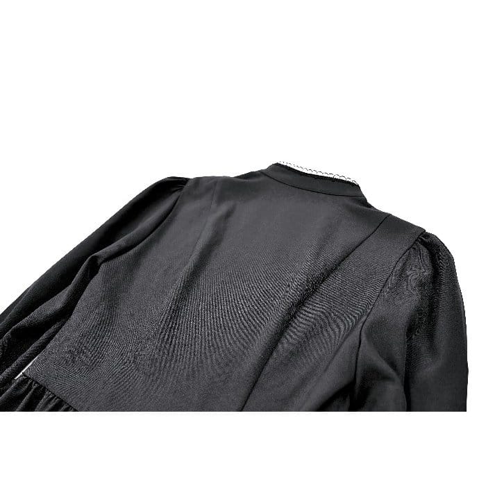 Darkinlove Women's Gothic Ruffle Cutout Heart Mock Neck Long Sleeved Short Dress