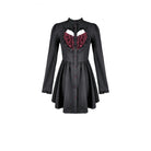Darkinlove Women's Gothic Ruffle Cutout Heart Mock Neck Long Sleeved Short Dress
