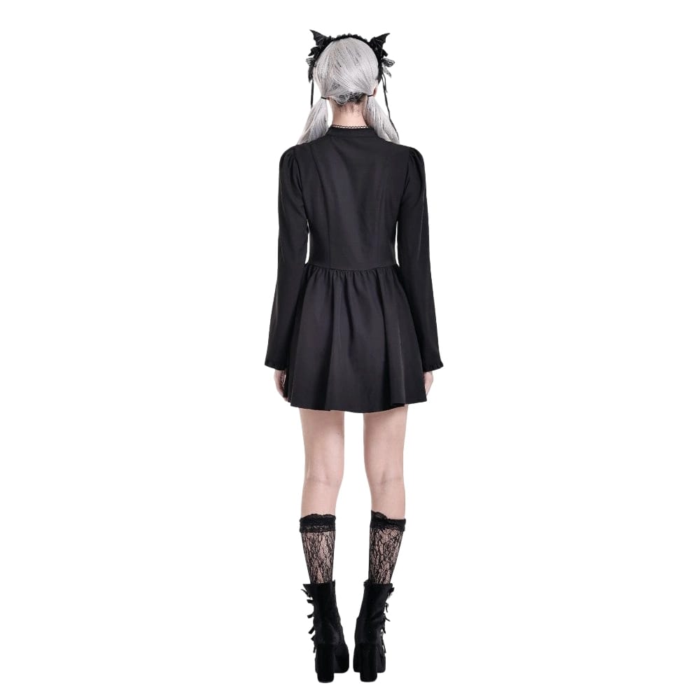 Darkinlove Women's Gothic Ruffle Cutout Heart Mock Neck Long Sleeved Short Dress