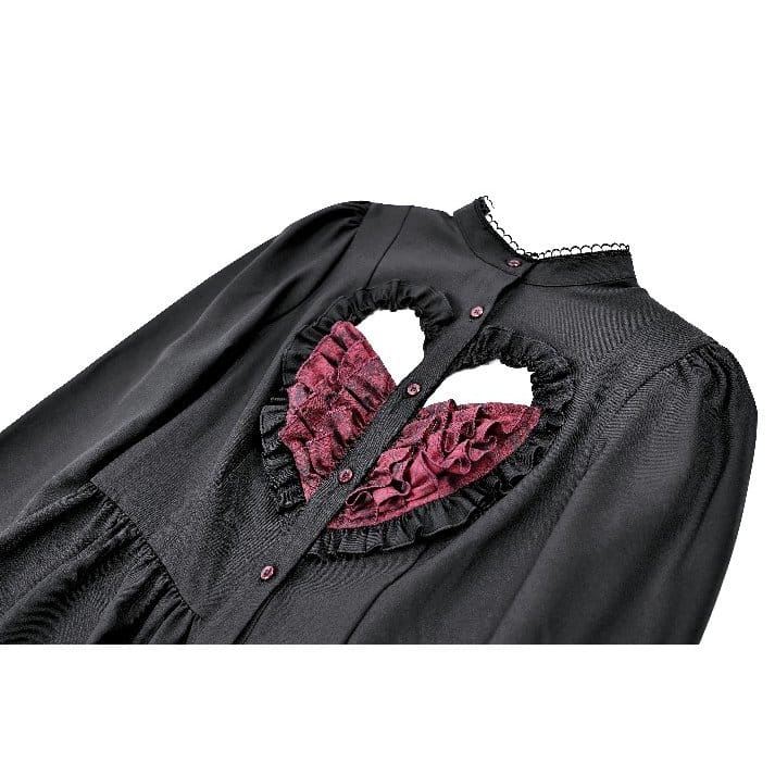 Darkinlove Women's Gothic Ruffle Cutout Heart Mock Neck Long Sleeved Short Dress
