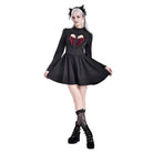 Darkinlove Women's Gothic Ruffle Cutout Heart Mock Neck Long Sleeved Short Dress