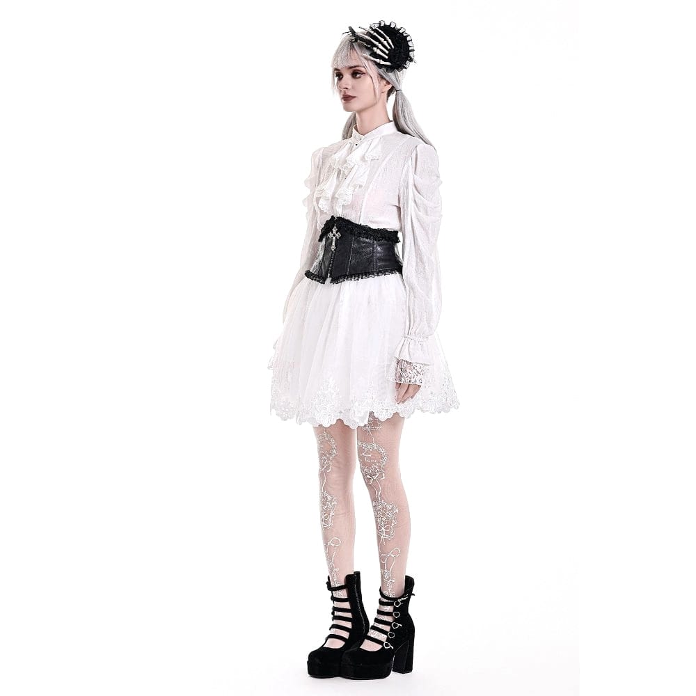 Darkinlove Women's Gothic Ruffle Mock Neck Puff Sleeve Blouse