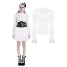 Darkinlove Women's Gothic Ruffle Mock Neck Puff Sleeve Blouse