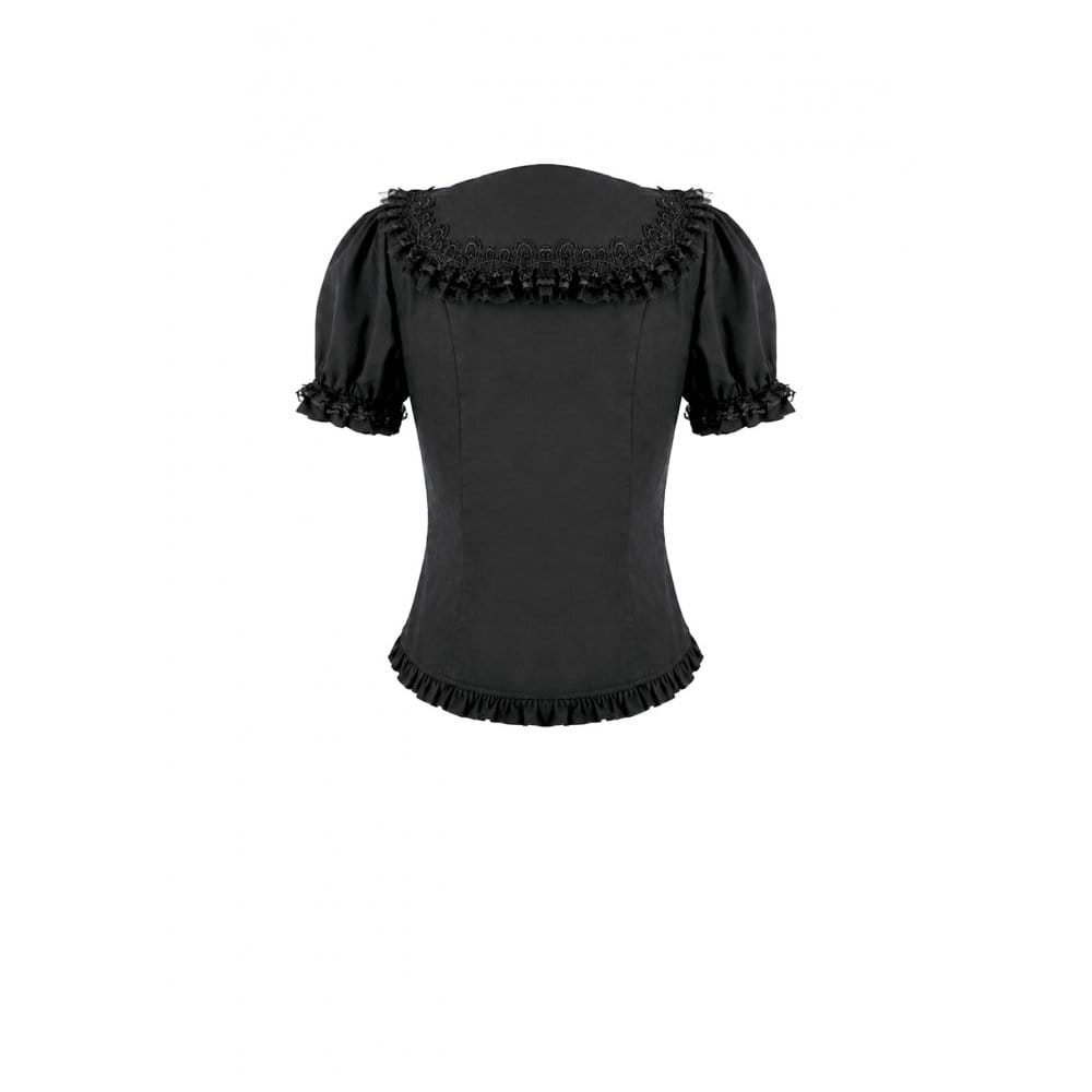Darkinlove Women's Gothic Ruffle Peter Pan Collar Puff Short Sleeve Blouse