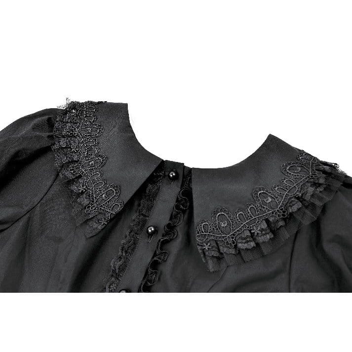 Darkinlove Women's Gothic Ruffle Peter Pan Collar Puff Short Sleeve Blouse