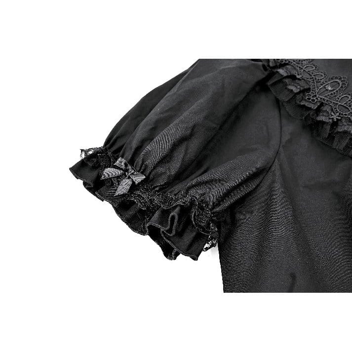 Darkinlove Women's Gothic Ruffle Peter Pan Collar Puff Short Sleeve Blouse