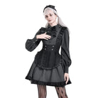 Darkinlove Women's Gothic Ruffle Pinstripe Mock Two-piece Long Sleeve Maid Dress