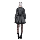 Darkinlove Women's Gothic Ruffle Pinstripe Mock Two-piece Long Sleeve Maid Dress