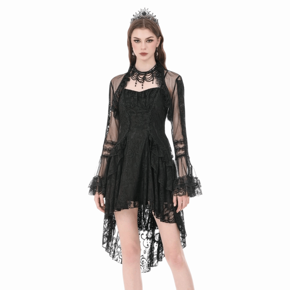 Darkinlove Women's Gothic Ruffled High Neck Flare Sleeve Mesh Cape